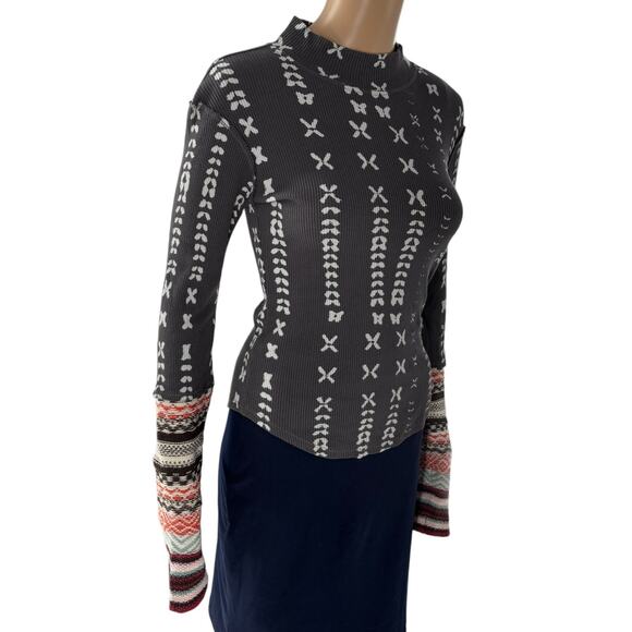 Free People Charcoal Gray Wonderful Swit Mockneck Thermal Top - Picture 7 of 12